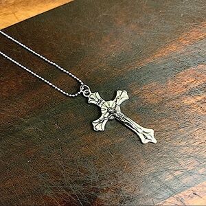Platinum Plated Ball Chain Holy Ghost Cross Pendant Necklace